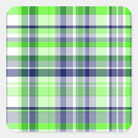 Lime Green, Navy Blue, White Preppy Madras Pset Vierkante Sticker (Voorkant)
