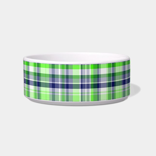 Lime Green, Navy Blue, White Preppy Madras Pset Voerbakje (Rechts)