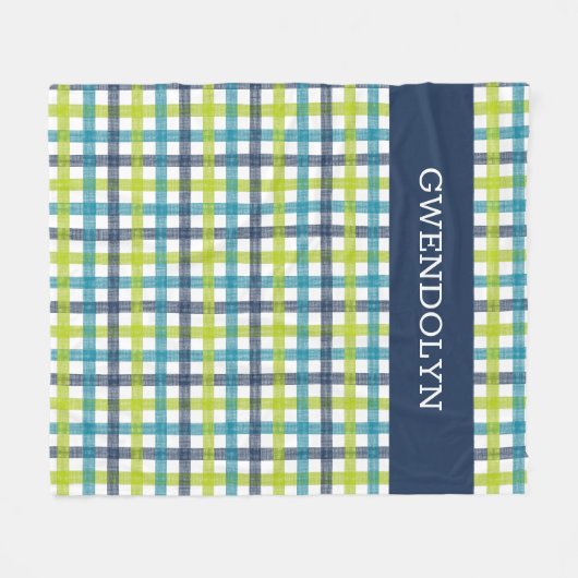 Lime Green, Navy en Turquoise Blue Pset Fleece Deken (Voorkant (Horizontaal))