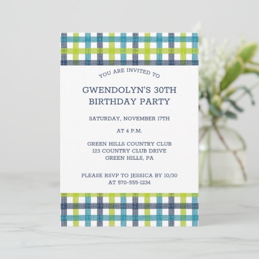 Lime Green, Navy en Turquoise Blue Pset Invitati Kaart (Staand voorkant)