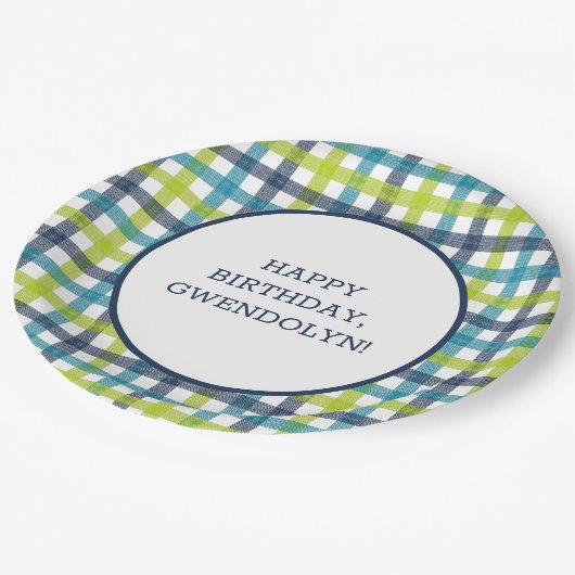 Lime Green, Navy en Turquoise Blue Pset Papieren Bordje (Gekanteld)