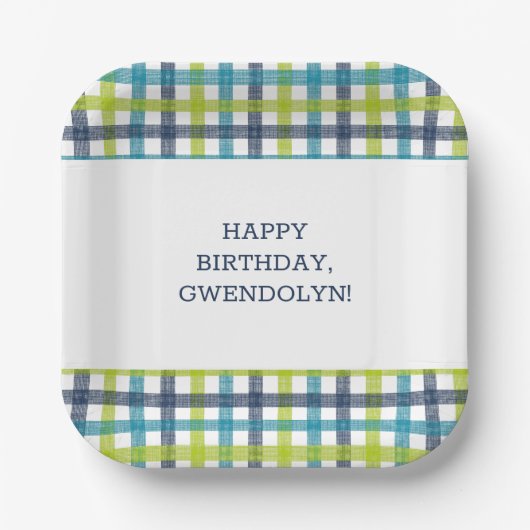 Lime Green, Navy en Turquoise Blue Pset Papieren Bordje (Voorkant)