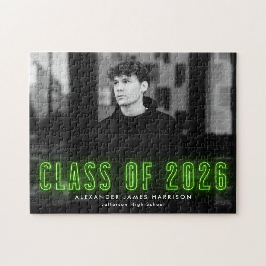 Lime Green Neon Klasse van 2025 Afstuderen Foto Legpuzzel (Horizontaal)