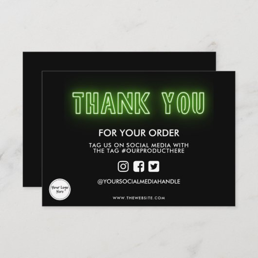 Lime Green Neon Sign Bedankt voor het mediumtussen (Voorkant / Achterkant)