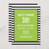 Lime Green op Black and White Stripe Party Kaart (Voorkant / Achterkant)
