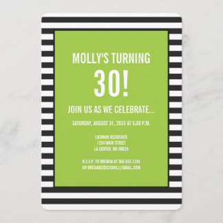 Lime Green op Black and White Stripe Party Kaart