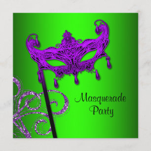 Lime Green Paarse Masquerade Party Uitnodigingen