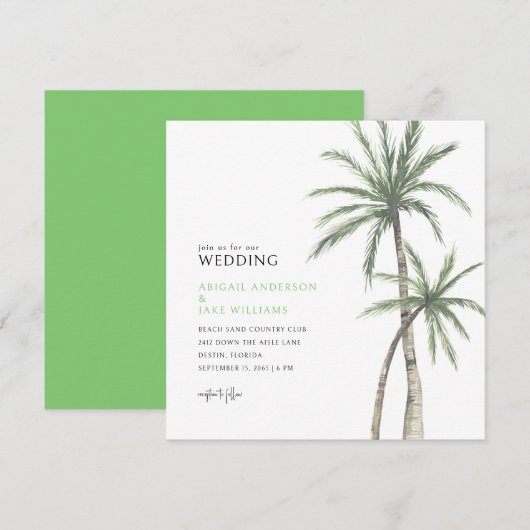 Lime Green Palm Tree Wedding Kaart (Voorkant / Achterkant)