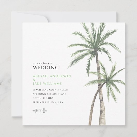 Lime Green Palm Tree Wedding Kaart (Voorkant)