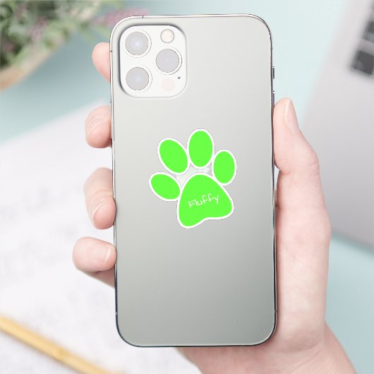 Lime Green Paw Print Custom-Cut Vinyl Sticker (Telefoon)