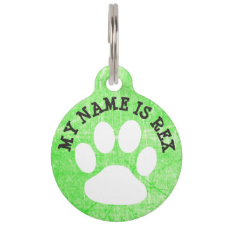 Lime Green Paw Print Hondennaam Tag en telefoonnum Huisdierpenning