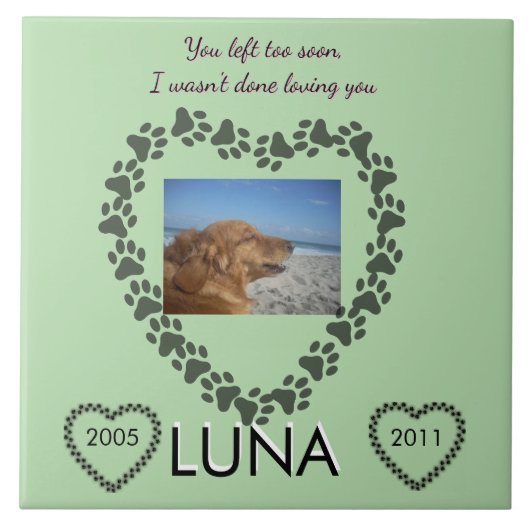Lime Green Pawprint Heart Memorial Tegeltje (Voorkant)