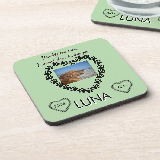 Lime Green Pawprint Memory Heart Bier Onderzetter (Linkerzijde)