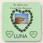 Lime Green Pawprint Memory Heart Bier Onderzetter (Voorkant)