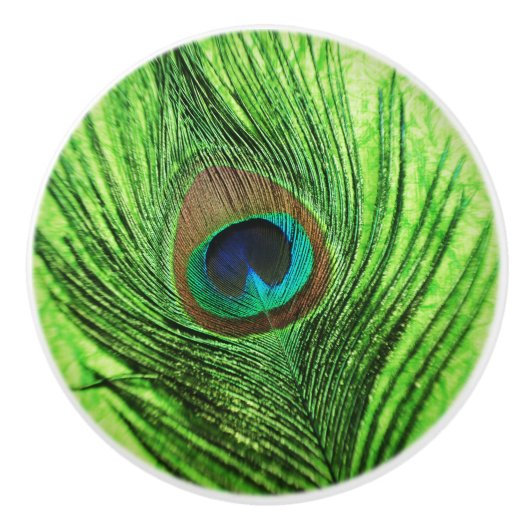 Lime Green Peacock Keramische Knop (Voorkant)