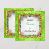 Lime Green Pearls Gold White Birthday Party Kaart (Voorkant / Achterkant)