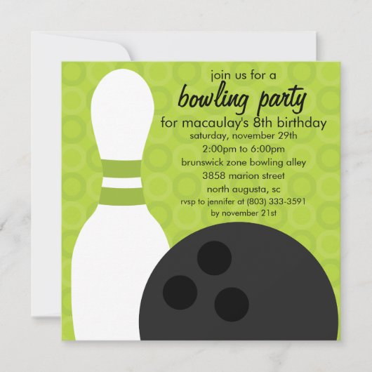 Lime Green Pin Pals Bowling Birthday Party Kaart (Voorkant)