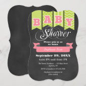 Lime Green Pink Chalkboard Vlag Baby shower Uitnod Kaart (Voorkant / Achterkant)