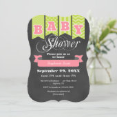 Lime Green Pink Chalkboard Vlag Baby shower Uitnod Kaart (Staand voorkant)
