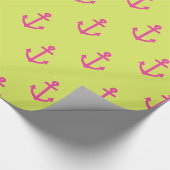 Lime Green Pink Nautical Anchor Pattern Cadeaupapier (Hoek)