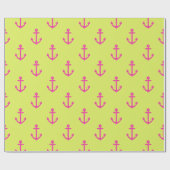 Lime Green Pink Nautical Anchor Pattern Cadeaupapier (Vlak)