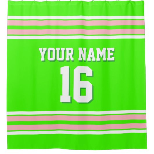 Lime Green Pink White Stripes Sports Jersey Douchegordijn (Voorkant)