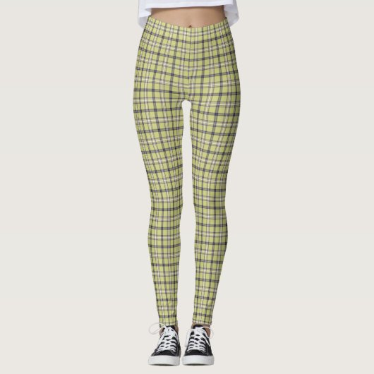 Lime Green Plaid Classic Pattern Retro Leggings (Voorkant)