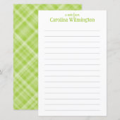 Lime Green Plaid Gelijnd Briefpapier Stationery (Voorkant / Achterkant)