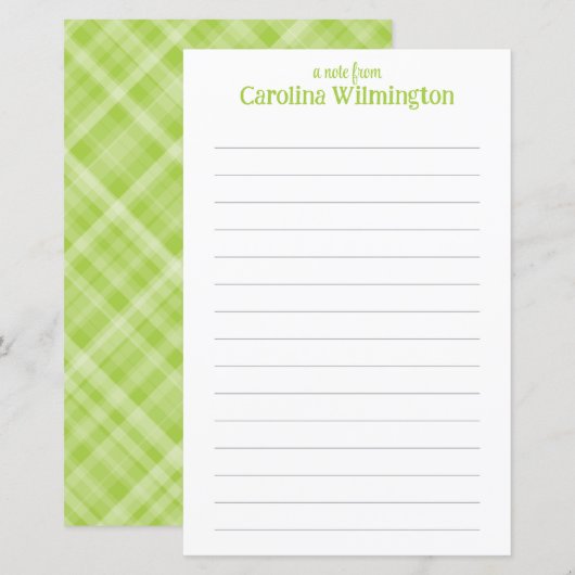 Lime Green Plaid Gelijnd Briefpapier Stationery (Voorkant / Achterkant)