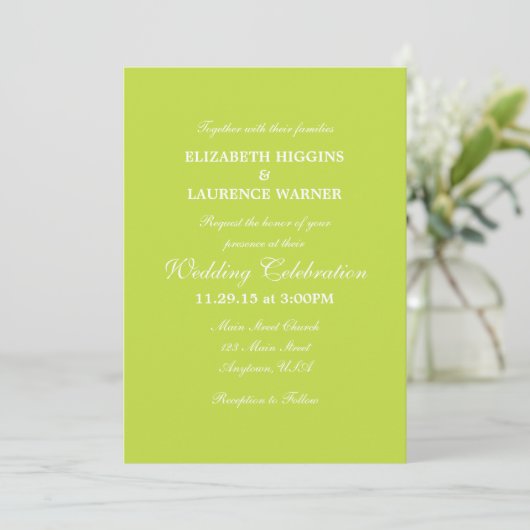 Lime Green Plain Simple Wedding Invitation Kaart (Staand voorkant)