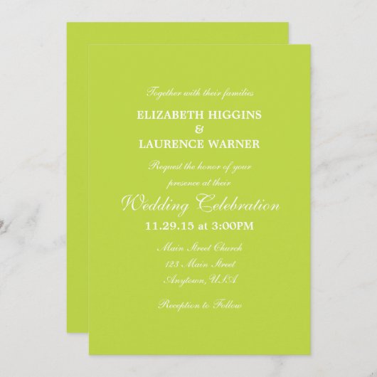 Lime Green Plain Simple Wedding Invitation Kaart (Voorkant / Achterkant)