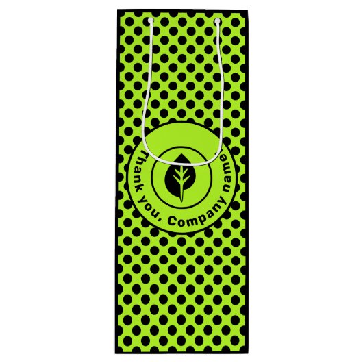 Lime Green Polka Dot Custom Logo & Company Name Wijn Cadeautas (Voorkant)