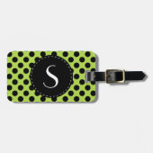 Lime Green Polka Dot Monogram Gepersonaliseerd Bagagelabel (Voorkant horizontaal)