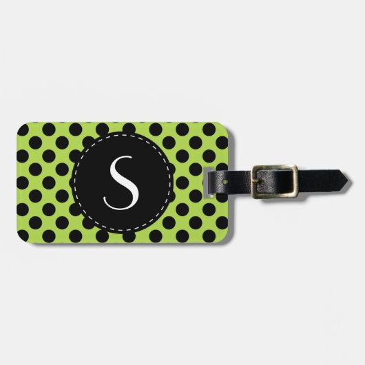 Lime Green Polka Dot Monogram Gepersonaliseerd Bagagelabel (Voorkant horizontaal)