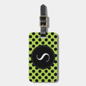 Lime Green Polka Dot Monogram Gepersonaliseerd Bagagelabel (Voorkant verticaal)