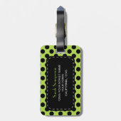 Lime Green Polka Dot Monogram Gepersonaliseerd Bagagelabel (Achterkant verticaal)