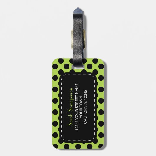 Lime Green Polka Dot Monogram Gepersonaliseerd Bagagelabel (Achterkant verticaal)