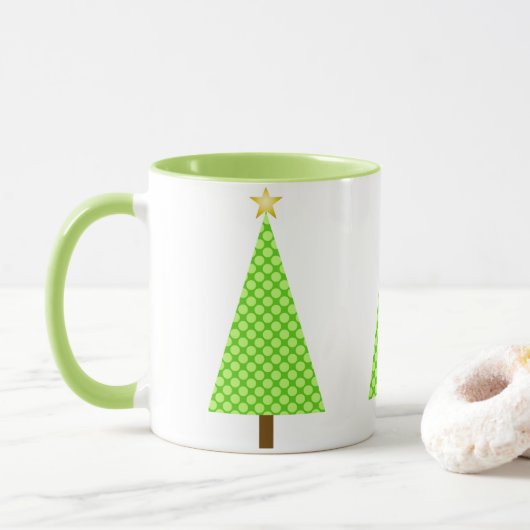 Lime Green Polka Dot Retro Moderne kerstboom Mok (Met donut)