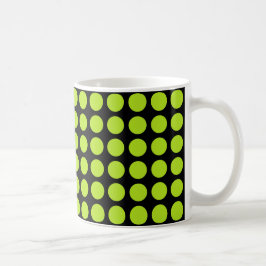 Lime Green Polka Dots Black Koffiemok