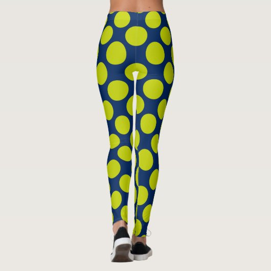 Lime Green Polka Dots on Navy Blue Personalized Leggings (Achterkant)