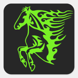 Lime Green Pony Horse Stallion Steed Line Art Vierkante Sticker