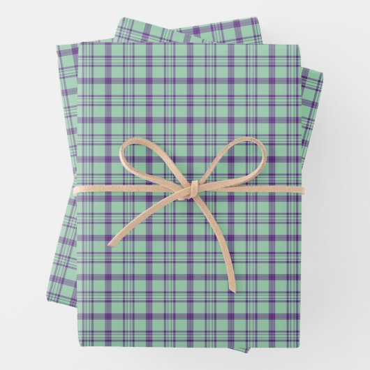 Lime Green Purple Plaid Classic Pattern Inpakpapier Vel (In situ)