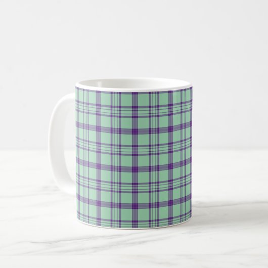 Lime Green Purple Plaid Classic Pattern Koffiemok (Voorkant links)
