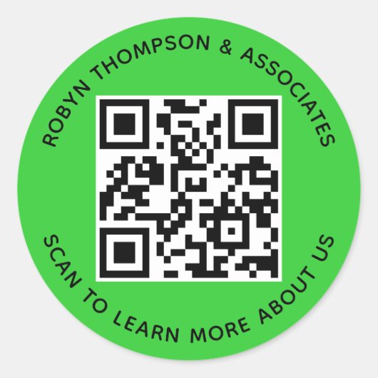 Lime Green QR Code Sticker Round Custom Business (Voorkant)