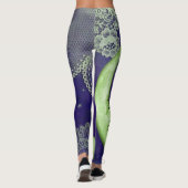 Lime Green Quarter Moon & Lace op Paars Leggings (Achterkant)