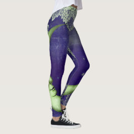 Lime Green Quarter Moon & Lace op Paars Leggings