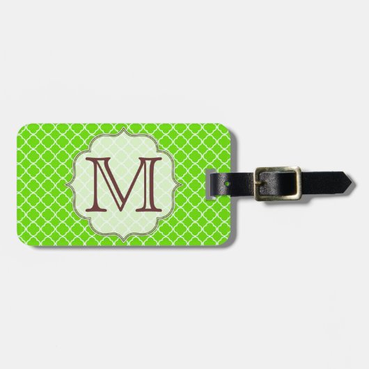 Lime Green Quarterfoil Latti Monogram Bagagelabel (Voorkant horizontaal)