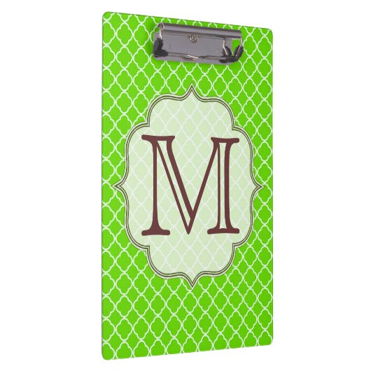 Lime Green Quarterfoil Latti Monogram Clip Board Klembord (Rechts)