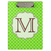 Lime Green Quarterfoil Latti Monogram Clip Board Klembord (Voorkant)
