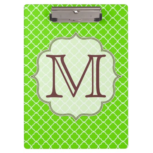 Lime Green Quarterfoil Latti Monogram Clip Board Klembord (Voorkant)